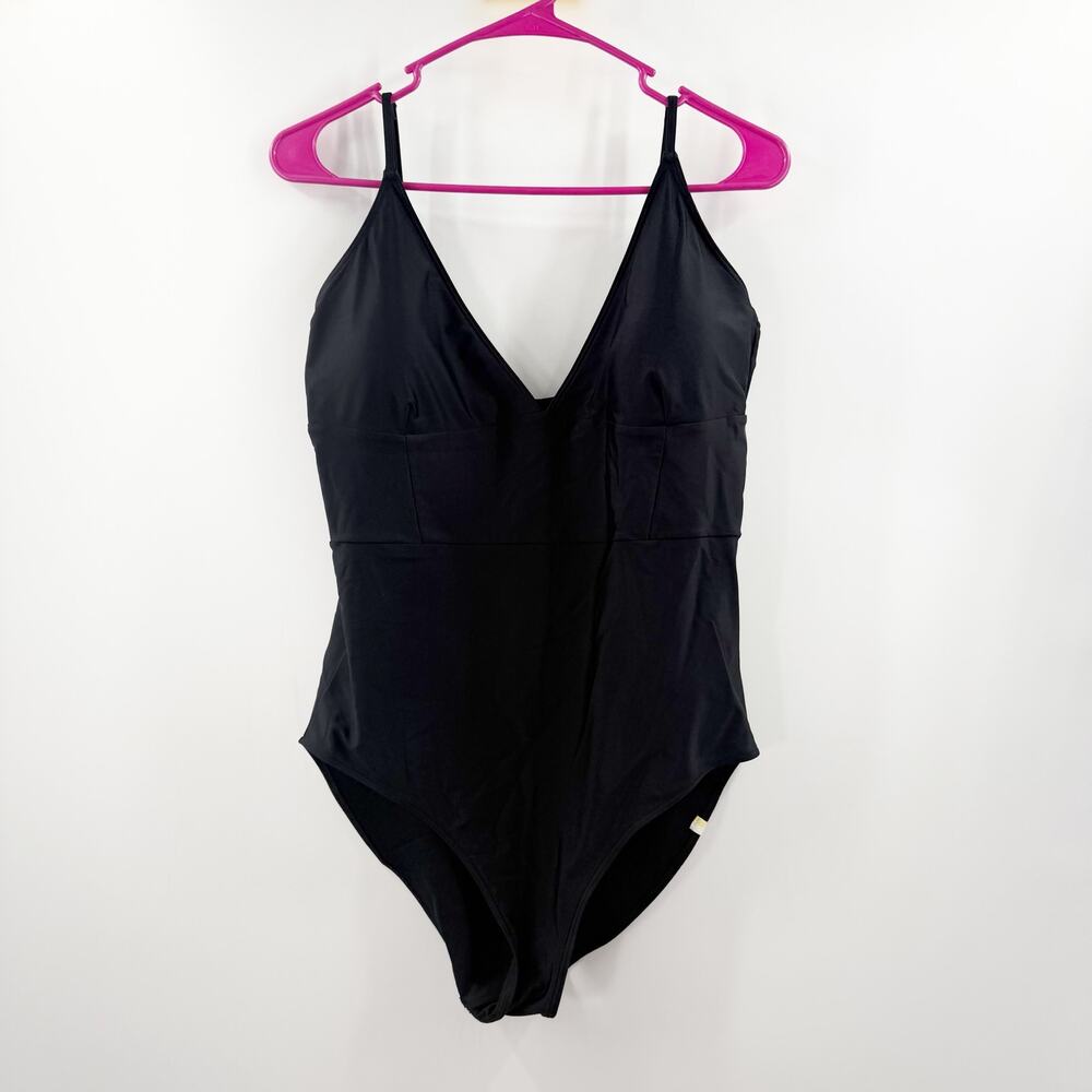 Summersalt Swimsuit SZ 14 Black Wave Deep V-Neck One Piece Swim Beach Classic
